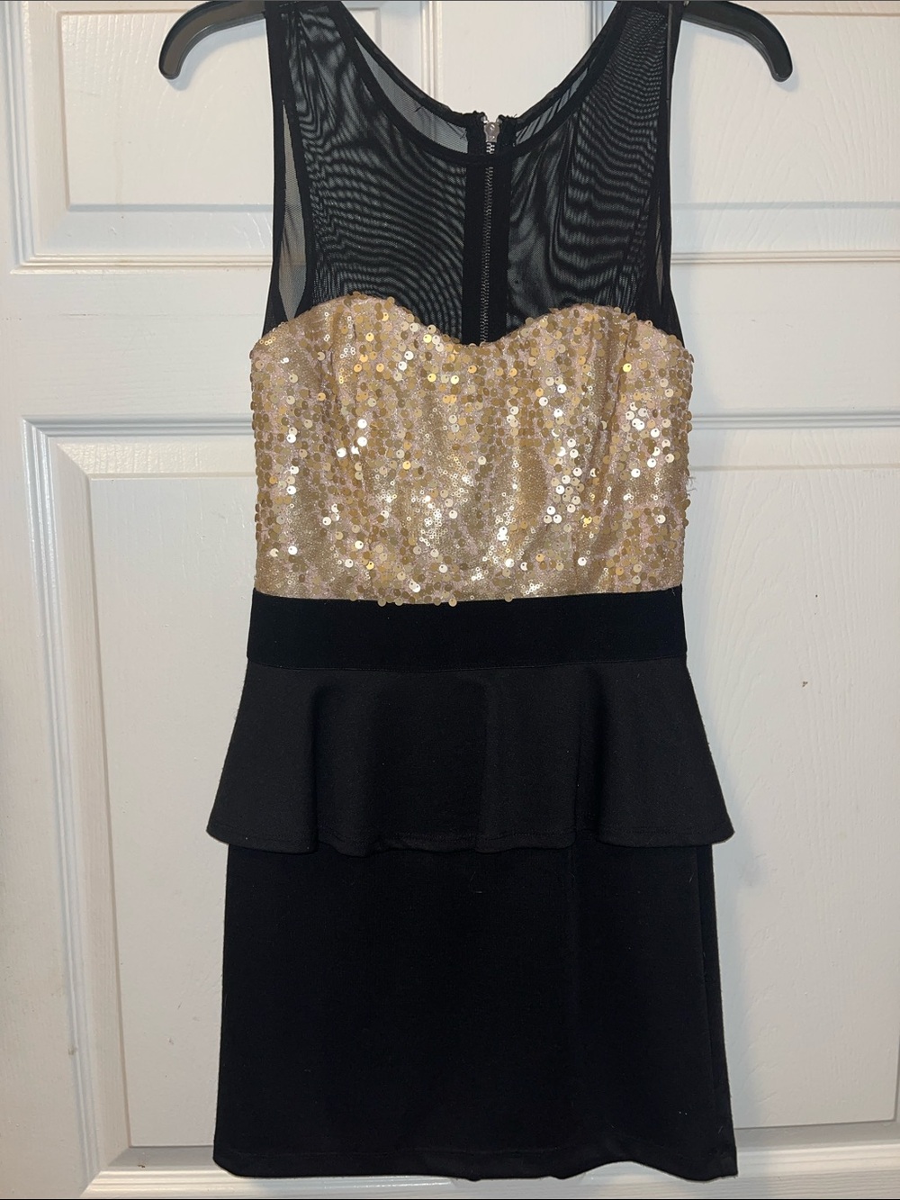 Speechless Black & Gold Sequin Peplum Mini Dress